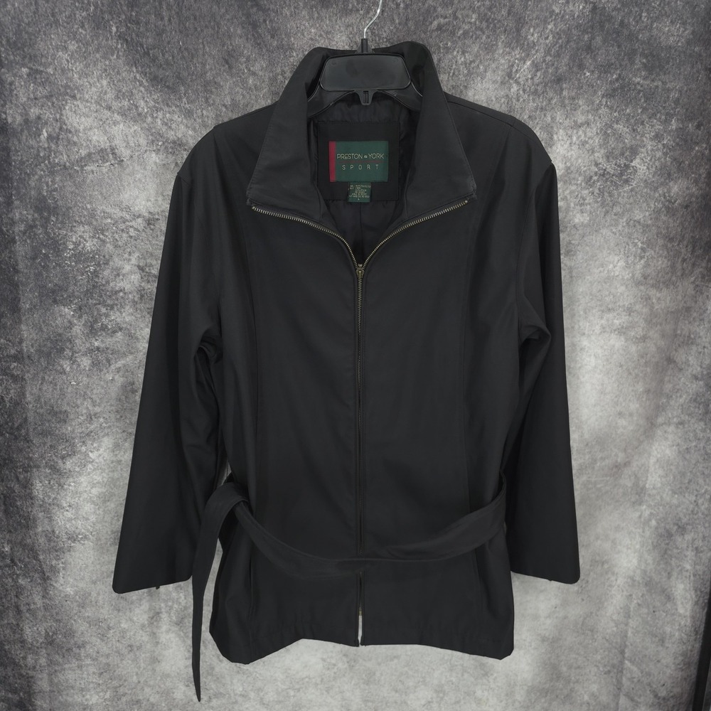 Preston York Sport Jacket Womens Large Black Full Zip Tie Belt Utility‎ Nylon